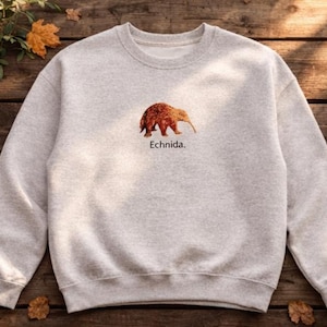 Embroidered Echidna Crewneck Sweatshirt | Subtle Animal Embroidery, Cotton-Poly Blend