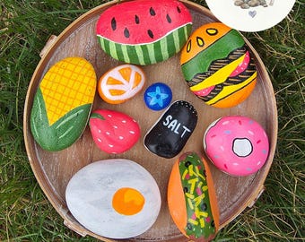 Handpainted Rock Food, Pretend Play, Assorted Set