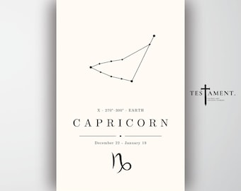 Capricorn Zodiac Poster, Minimalist Constellation Wall Art, Astrology Birthday Gift