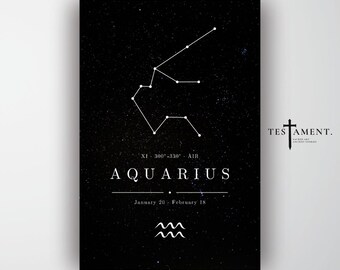 Aquarius Zodiac Poster, Minimalist Constellation Wall Art, Astrology Birthday Gift