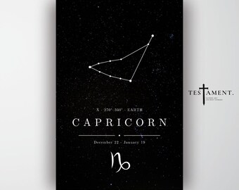 Capricorn Zodiac Poster, Minimalist Constellation Wall Art, Astrology Birthday Gift