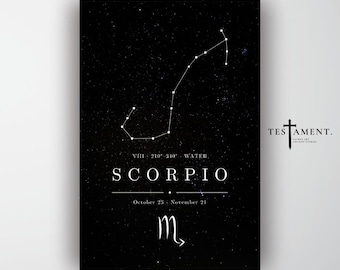 Scorpio Zodiac Poster, Minimalist Constellation Wall Art, Astrology Birthday Gift
