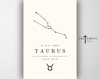 Taurus Zodiac Poster, Minimalist Constellation Wall Art, Astrology Birthday Gift