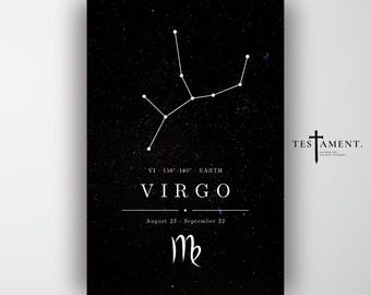 Virgo Zodiac Poster, Minimalist Constellation Wall Art, Astrology Birthday Gift