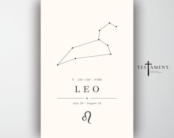 Leo Zodiac Poster, Minimalist Constellation Wall Art, Astrology Birthday Gift