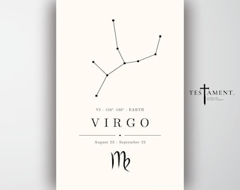Virgo Zodiac Poster, Minimalist Constellation Wall Art, Astrology Birthday Gift