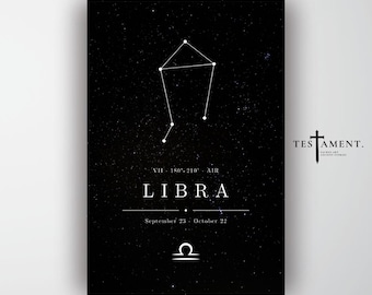 Libra Zodiac Poster, Minimalist Constellation Wall Art, Astrology Birthday Gift