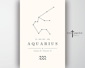 Aquarius Zodiac Poster, Minimalist Constellation Wall Art, Astrology Birthday Gift