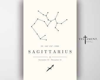 Sagittarius Zodiac Poster, Minimalist Constellation Wall Art, Astrology Birthday Gift