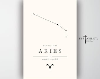 Aries Zodiac Poster, Minimalist Black Constellation Wall Art