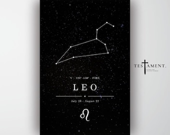Leo Zodiac Poster, Minimalist Constellation Wall Art, Astrology Birthday Gift