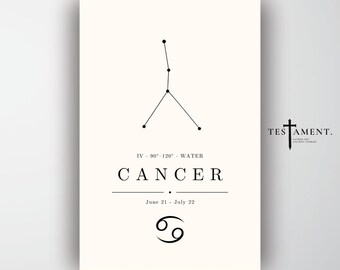 Cancer Zodiac Poster, Minimalist Constellation Wall Art, Astrology Birthday Gift