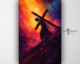 Jesus Carrying the Cross Modern Abstract Christian Wall Art Poster
