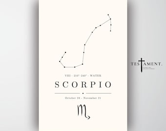 Scorpio Zodiac Poster, Minimalist Constellation Wall Art, Astrology Birthday Gift