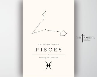 Pisces Zodiac Poster, Minimalist Constellation Wall Art, Astrology Birthday Gift