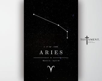 Aries Zodiac Poster, Minimalist Black Constellation Wall Art
