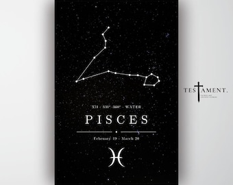 Pisces Zodiac Poster, Minimalist Constellation Wall Art, Astrology Birthday Gift