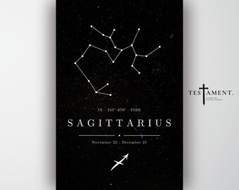 Sagittarius Zodiac Poster, Minimalist Constellation Wall Art, Astrology Birthday Gift
