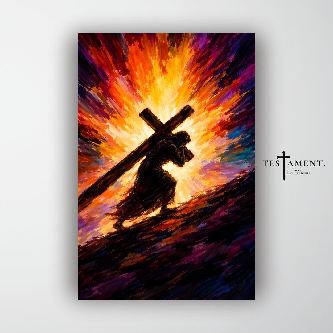 Jesus Carrying the Cross Abstract Christian Wall Art Poster - Etsy