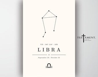 Libra Zodiac Poster, Minimalist Constellation Wall Art, Astrology Birthday Gift