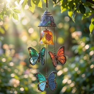 Stained Resin Butterfly Wind Chimes for Garden Decor - Colorful Hanging Art and Memorial Gift