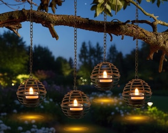 Paquete de 4 lámparas colgantes solares impermeables, farol de cera para jardín, decoración solar colgante para patio, iluminación ecológica para caminos de jardín.
