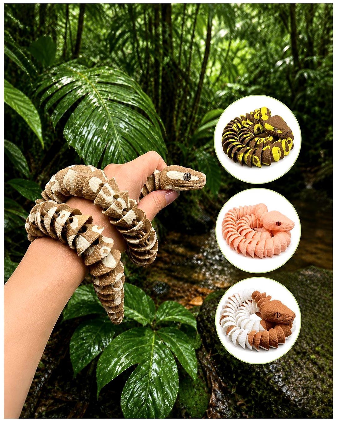 25 Inch Long Realistic Articulated Ball Python Snake 4 Color Choices ...