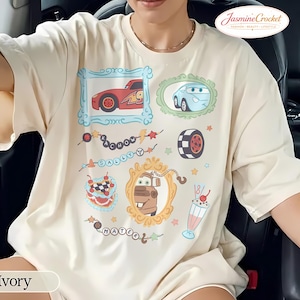 Disney Cars Shirt, Lightning McQueen Sally Mater Shirt, Cute Pixar Cars Vintage Frame Tee, Disney Cars Aesthetic Graphic Tee Ivory/Natural/Sand
