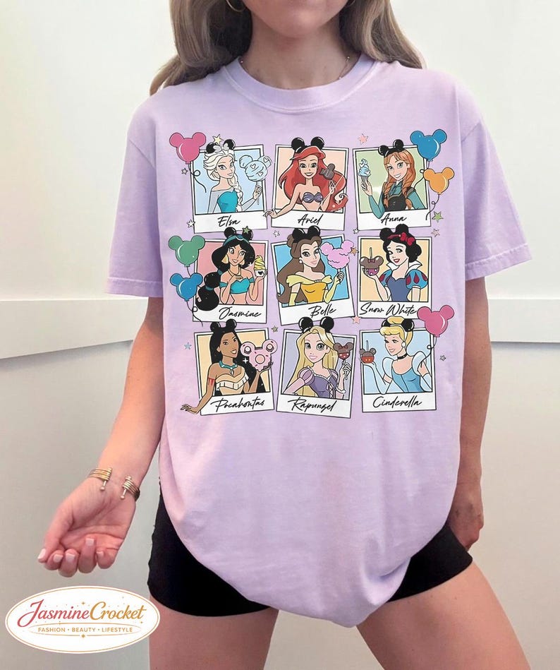 Camiseta de princesas Disney, camiseta de Elsa, Ariel, Bella, Rapunzel y Cenicienta, camiseta para viaje familiar a Disney, camiseta con estampado de princesas. Orchid ( Comfort )