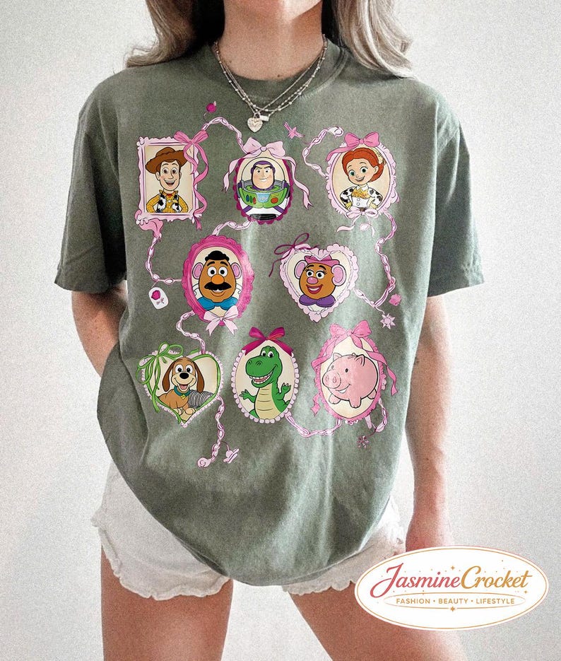 Toy Story Friends Shirt, Woody Buzz Jessie Rex Hamm Slinky Dog Mr Potato Head Tee, Cute Toy Story Characters Shirt, Disney Pixar Family Trip Moss/Military Green