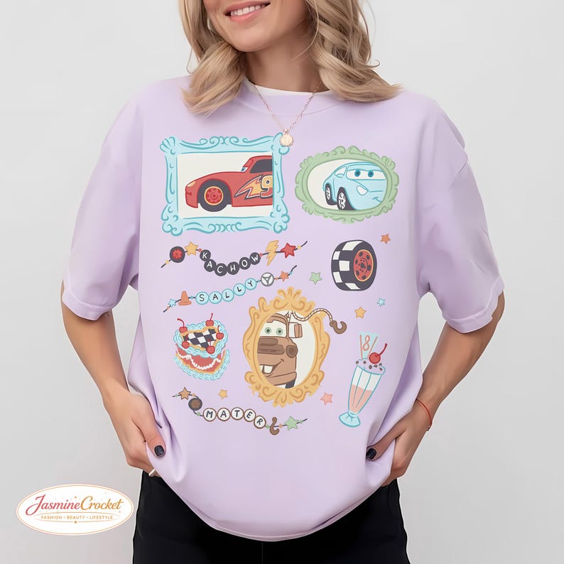 Disney Cars Shirt, Lightning McQueen Sally Mater Shirt, Cute Pixar Cars Vintage Frame Tee, Disney Cars Aesthetic Graphic Tee Orchid ( Comfort )