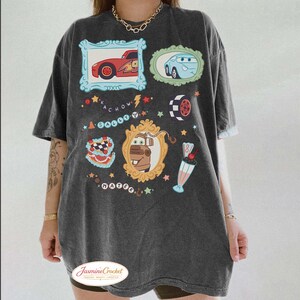 Disney Cars Shirt, Lightning McQueen Sally Mater Shirt, Cute Pixar Cars Vintage Frame Tee, Disney Cars Aesthetic Graphic Tee Pepper/Charcoal