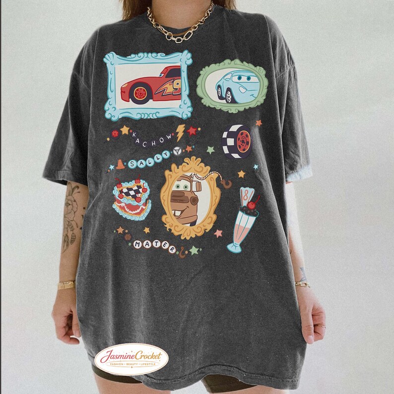Disney Cars Shirt, Lightning McQueen Sally Mater Shirt, Cute Pixar Cars Vintage Frame Tee, Disney Cars Aesthetic Graphic Tee Pepper/Charcoal