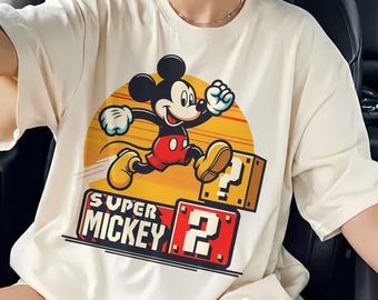Super Mickey Shirt, Cartoon Mouse Gaming Tee, Retro Platform Game Shirt, Funny Block Question Game Tee, Vintage Arcade Style Shirt