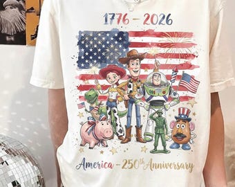 Camiseta del 250 aniversario de Estados Unidos 2026, camiseta patriótica de Toy Story, camiseta de Disney Pixar del 4 de julio, camiseta vintage con la bandera estadounidense.
