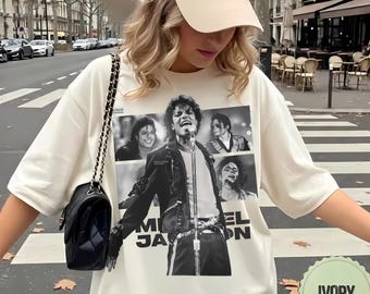 Michael Jackson Collage Shirt, Vintage MJ Graphic Tee, Retro Concert King of Pop Shirt, 90s Music Oversized T-Shirt, Unisex Ivory Fan Gift