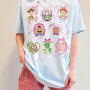 Toy Story Friends Shirt, Woody Buzz Jessie Rex Hamm Slinky Dog Mr Potato Head Tee, Cute Toy Story Characters Shirt, Disney Pixar Family Trip Chambray/Light Blue