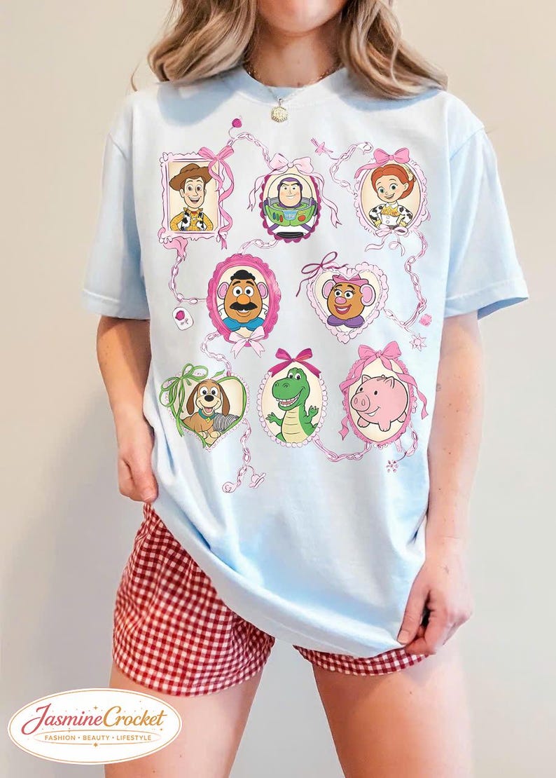 Toy Story Friends Shirt, Woody Buzz Jessie Rex Hamm Slinky Dog Mr Potato Head Tee, Cute Toy Story Characters Shirt, Disney Pixar Family Trip Chambray/Light Blue