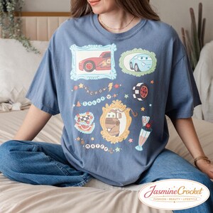 Disney Cars Shirt, Lightning McQueen Sally Mater Shirt, Cute Pixar Cars Vintage Frame Tee, Disney Cars Aesthetic Graphic Tee Blue Jean( Comfort )