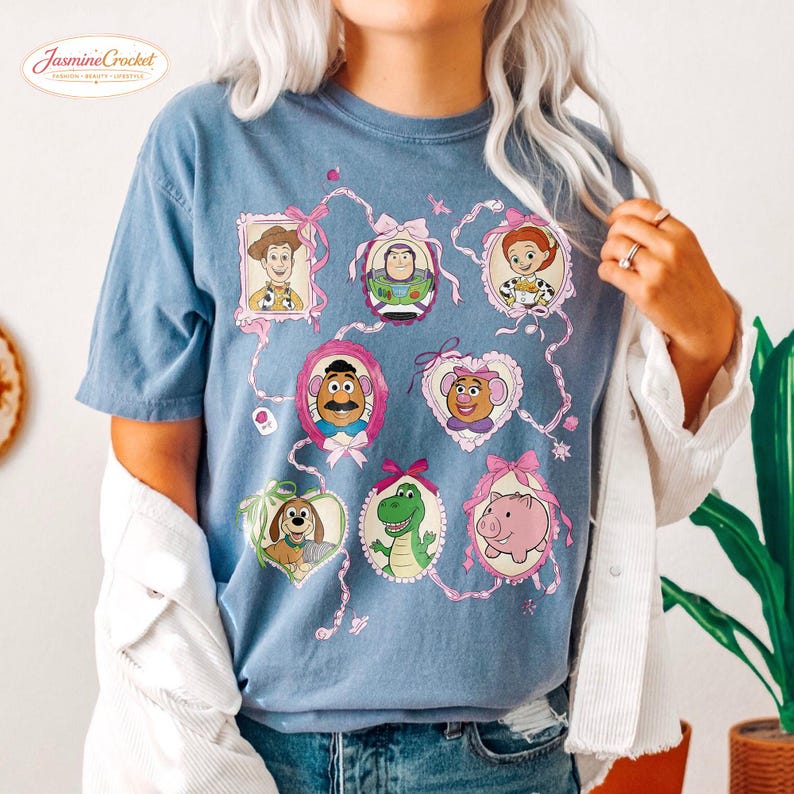 Toy Story Friends Shirt, Woody Buzz Jessie Rex Hamm Slinky Dog Mr Potato Head Tee, Cute Toy Story Characters Shirt, Disney Pixar Family Trip Blue Jean( Comfort )