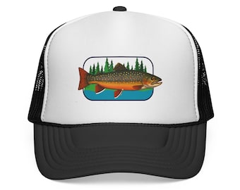 Brook Trout Fish Illustration Trucker Cap | Fishing Hat, Outdoor Nature Mesh Cap