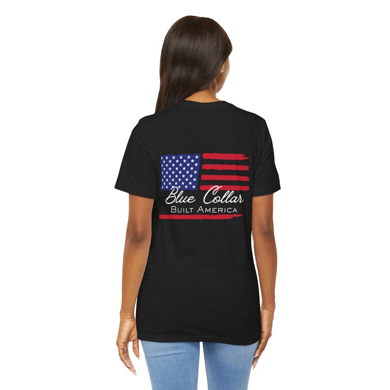 Blue Collar Built America T-Shirt | Patriotic Tradesman Tee | USA Workwear Flag image 4