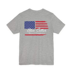 Blue Collar Built America T-Shirt | Patriotic Tradesman Tee | USA Workwear Flag image 2