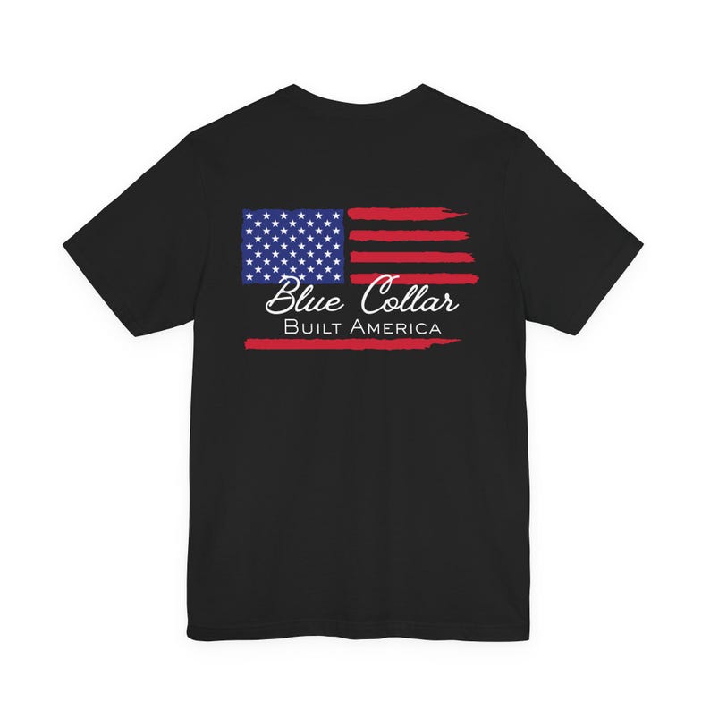 Blue Collar Built America T-Shirt | Patriotic Tradesman Tee | USA Workwear Flag image 1