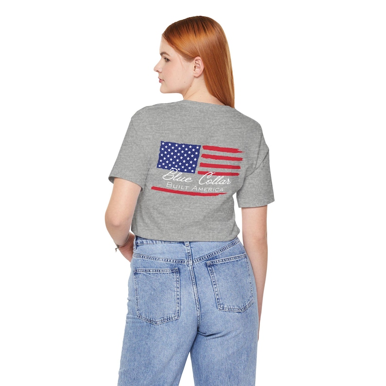 Blue Collar Built America T-Shirt | Patriotic Tradesman Tee | USA Workwear Flag image 5