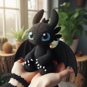Virkmönster för drake i PDF-format, Tandlös amigurumi-plysch, Virkmönster för Night Fury-plysch, Gosedjur med drake, Nybörjarvänligt DIY