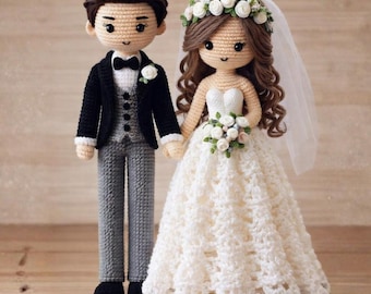 Schema PDF per realizzare all'uncinetto una coppia di sposi amigurumi / Bambole degli sposi / Regalo di nozze all'uncinetto / Download immediato, Regalo di nozze, Adatto ai principianti