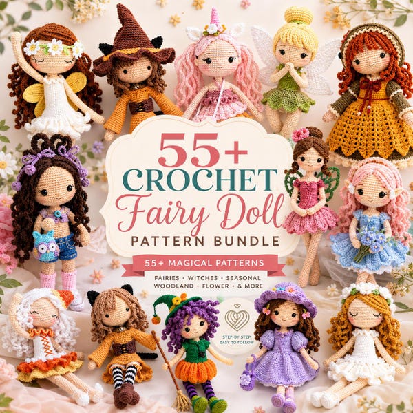 Fairy Doll Crochet Pattern Bundle 55+ | Amigurumi Doll Collection, Cute Handmade Fairy Doll Patterns, Instant PDF Download, Easy to Make