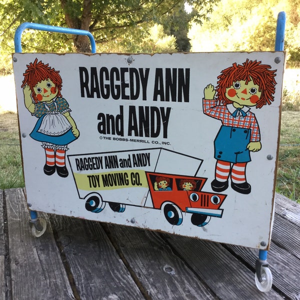 Vintage Raggedy Ann and Andy Toy and Moving Co. Rolling Toy Box by The Bobbs-Merrill Co. Inc.