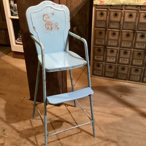High Chair Amsco Doll Blue Metal Decal Amtique
